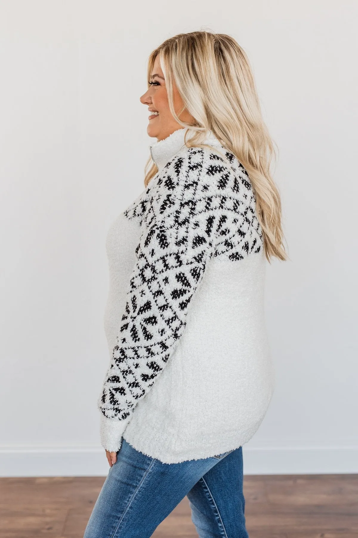 Luxurious Living Quarter Zip Sherpa- Ivory & Black