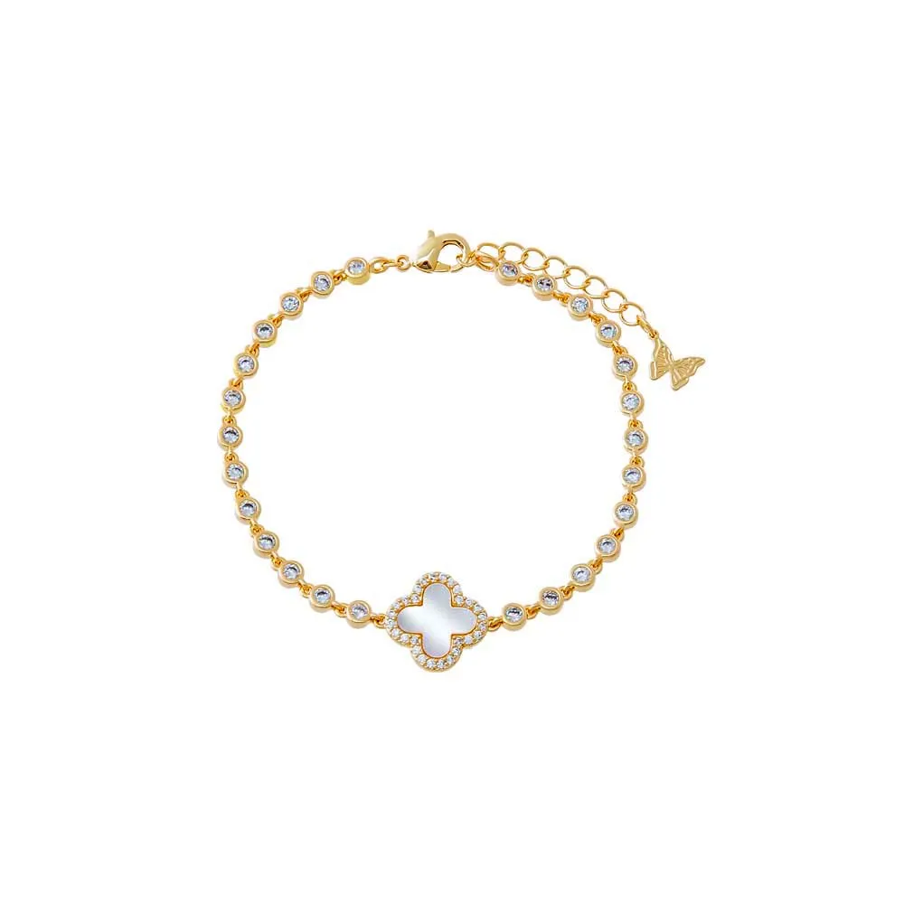 Pave Outline Four Leaf Clover CZ Bracelet