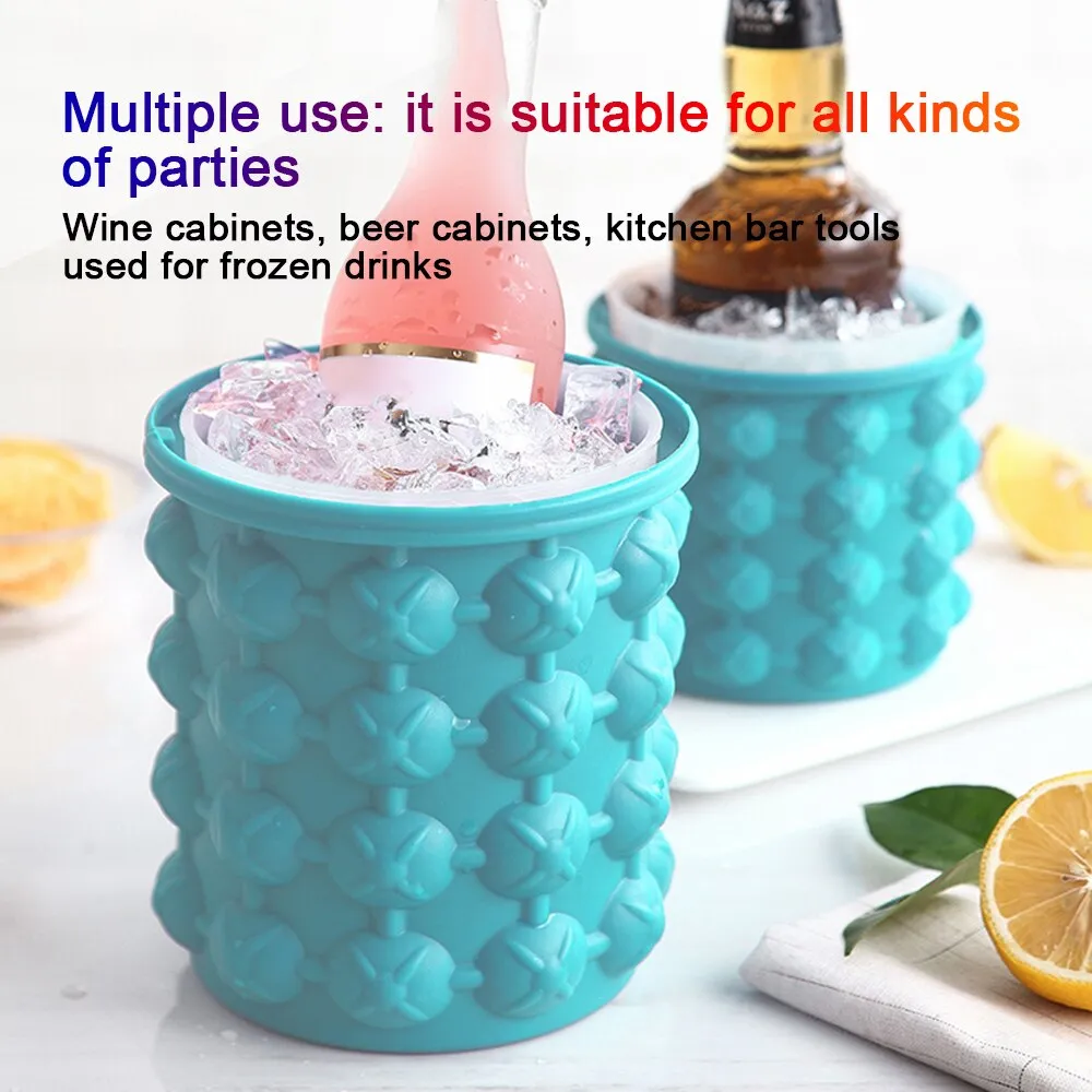 Portable Silicone Ice Cube Mold Maker Bucket